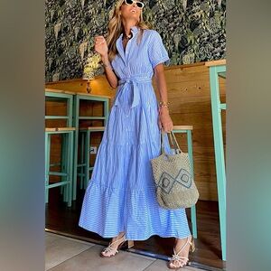 Blue & White Striped Maxi Dress